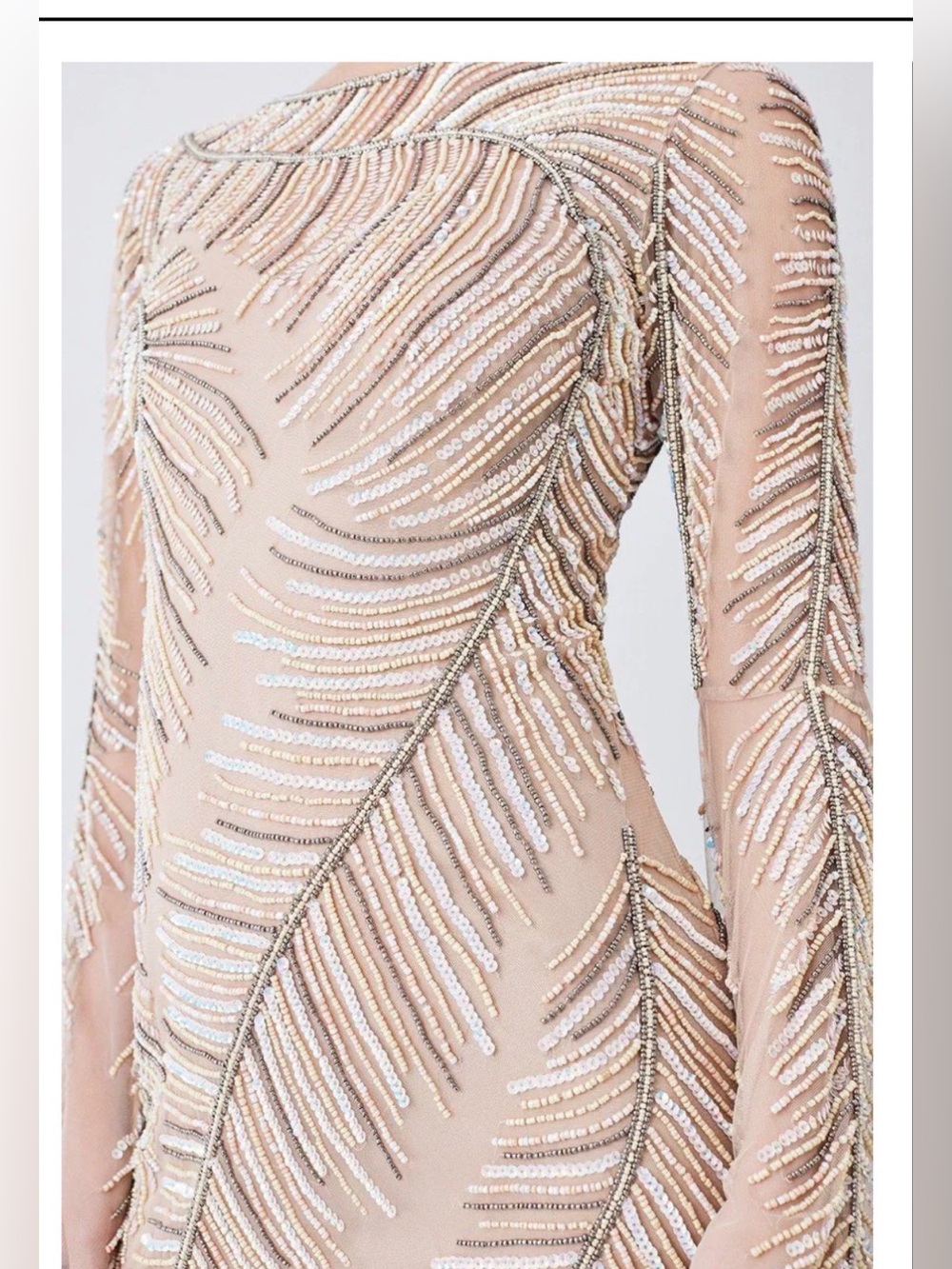 Karen Millen Nude sequin embellished maxi dress long sleeve, lined size 4 NEW - Picture 3 of 5